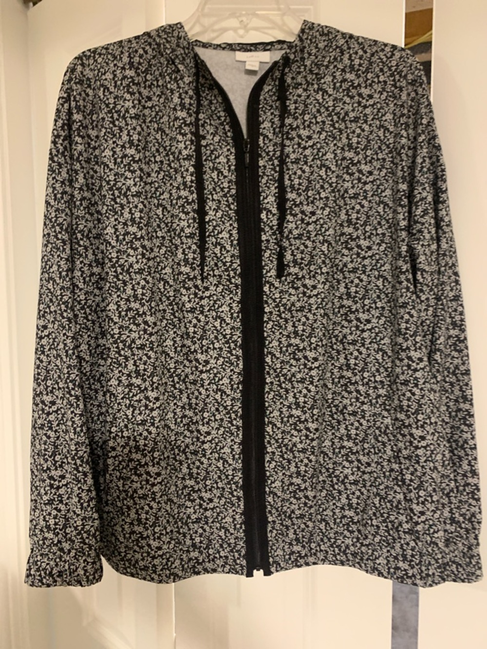J. Jill Black and White Floral Zip Hoodie